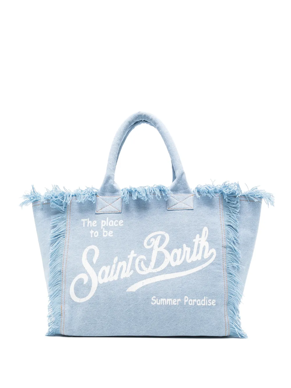 MC2 Saint Barth Shopper met logo-print en franje Blauw
