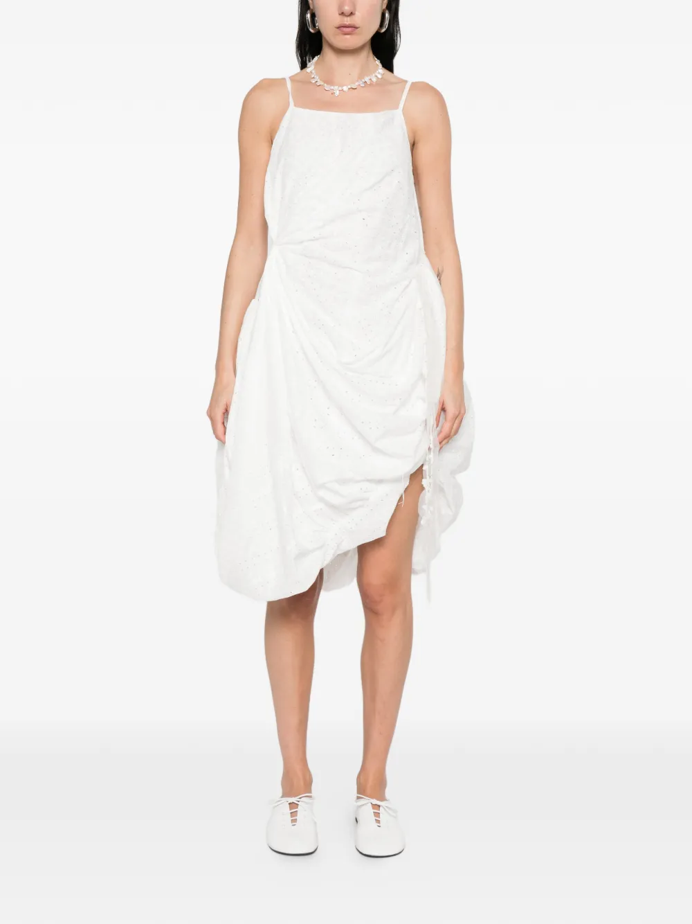 Pauline Dujancourt Ruched Sleeveless Dress in White, view 3