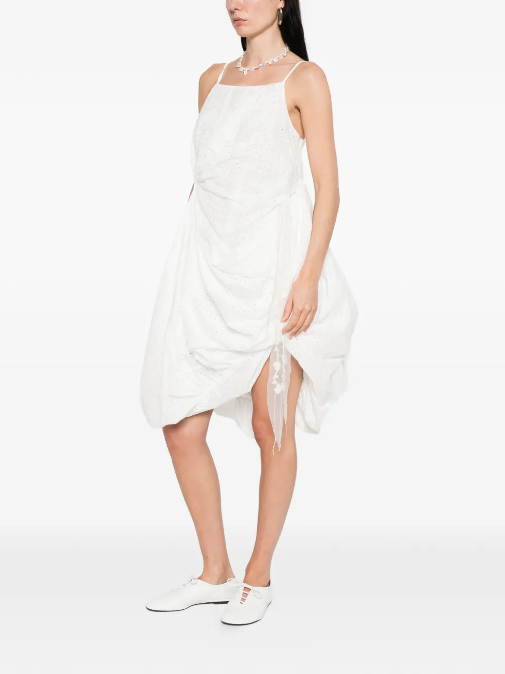 Pauline Dujancourt Ruched Sleeveless Dress in White, view 2
