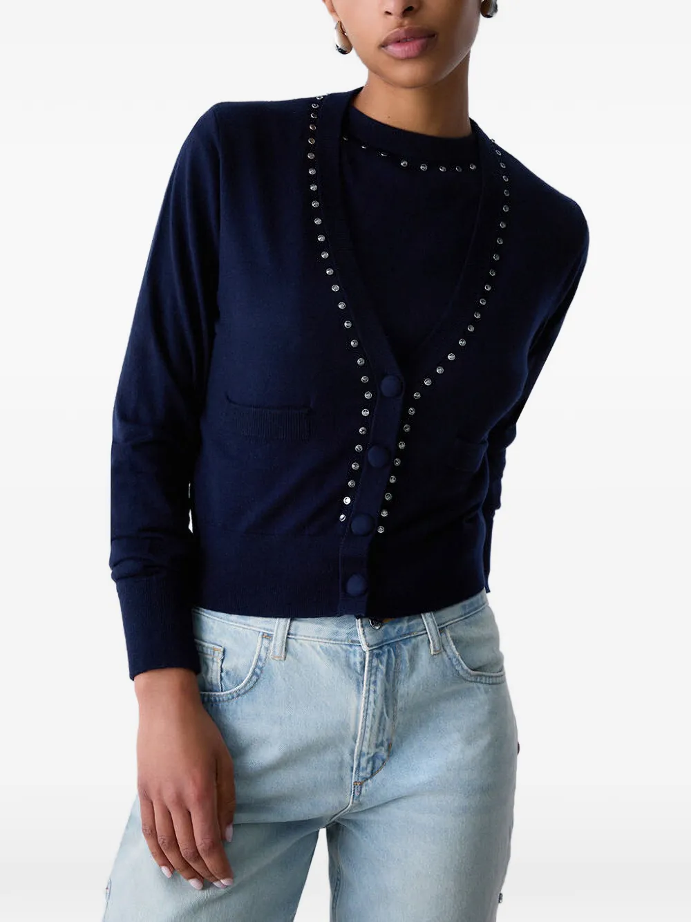 LIU JO Trui met V-hals en stras Blauw