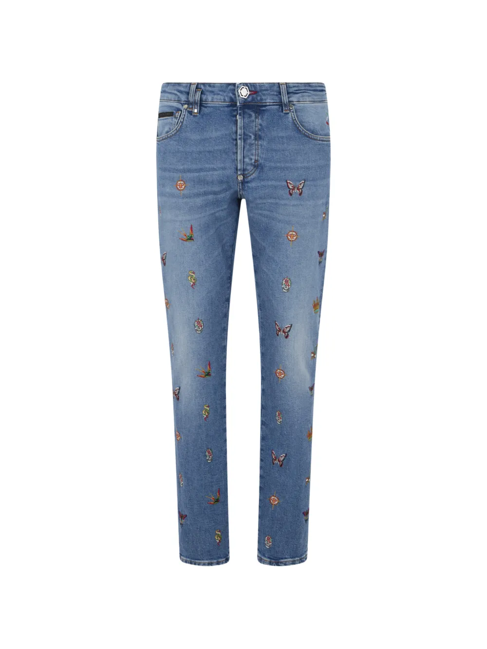 Philipp Plein embroidered straight jeans - Blu