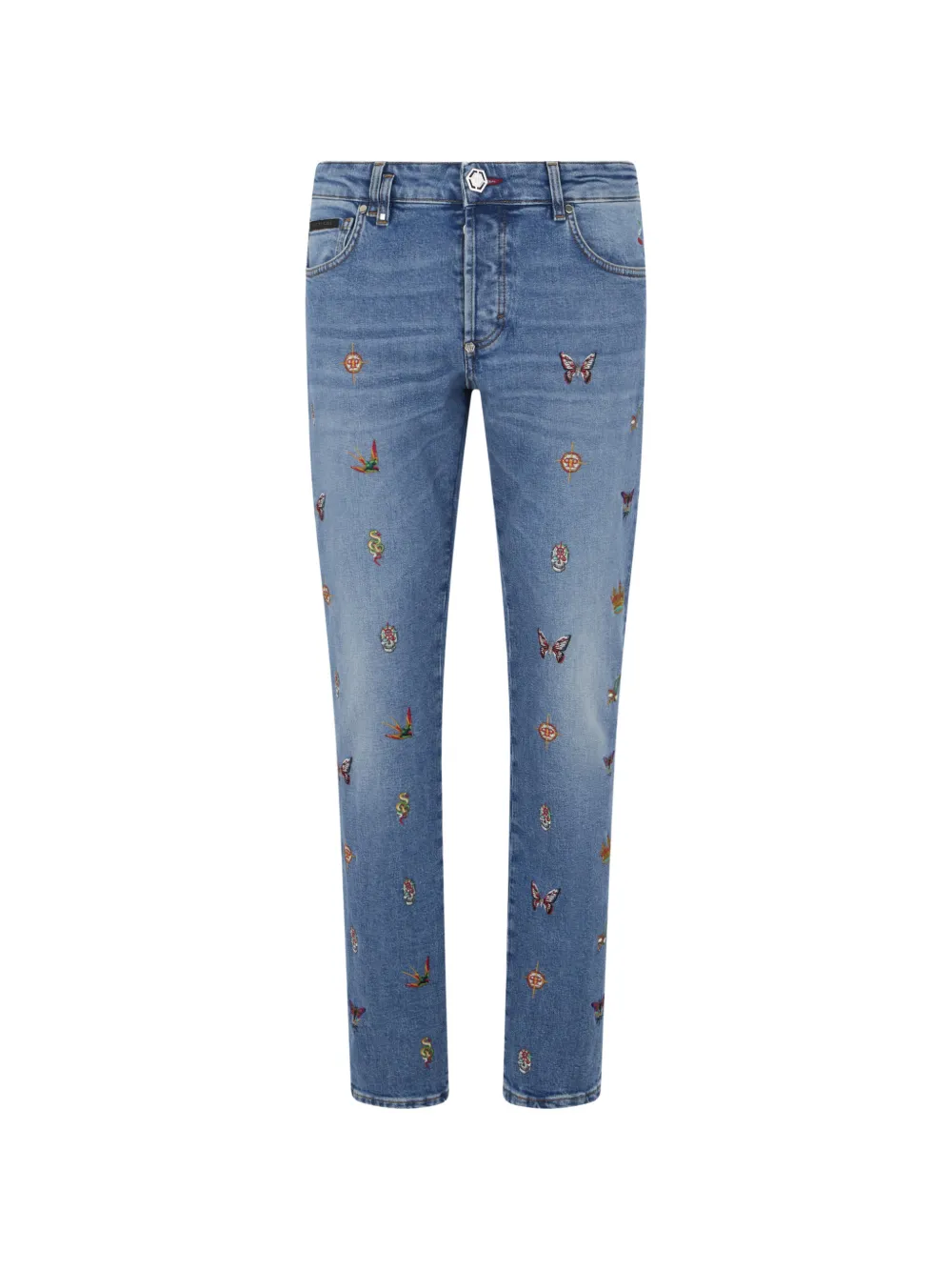 Philipp Plein embroidered straight jeans - Blu