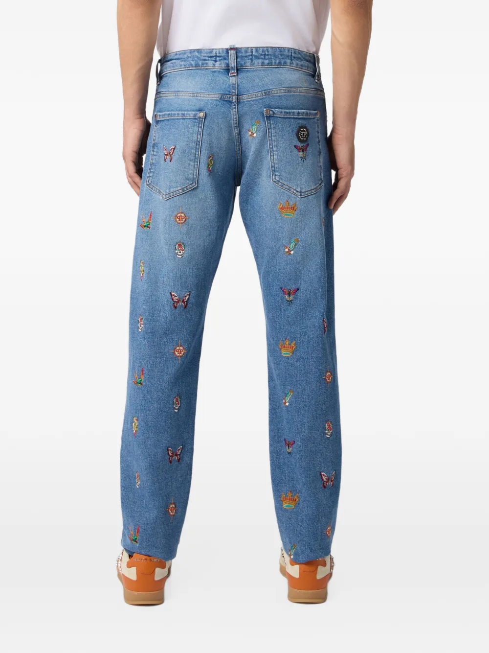 Philipp Plein Straight jeans met borduurwerk Blauw