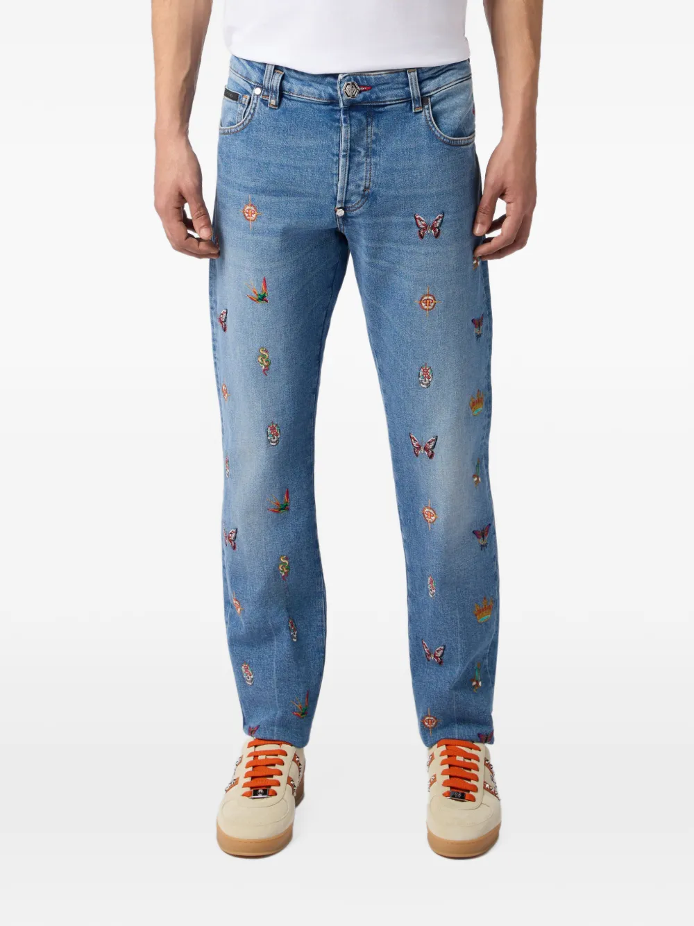 Philipp Plein Straight jeans met borduurwerk Blauw