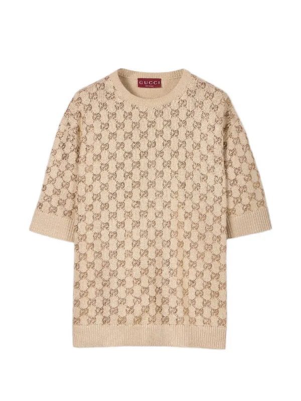 Gucci Short-sleeve Crew-neck Sweater in Neutrals