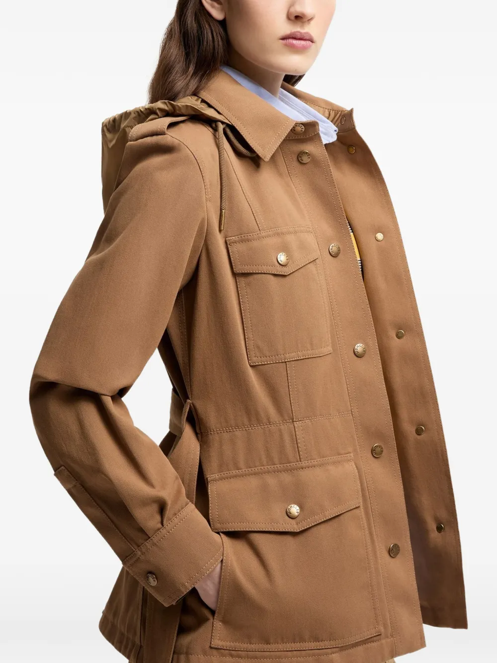 Moncler Jack met capuchon en ceintuur Bruin