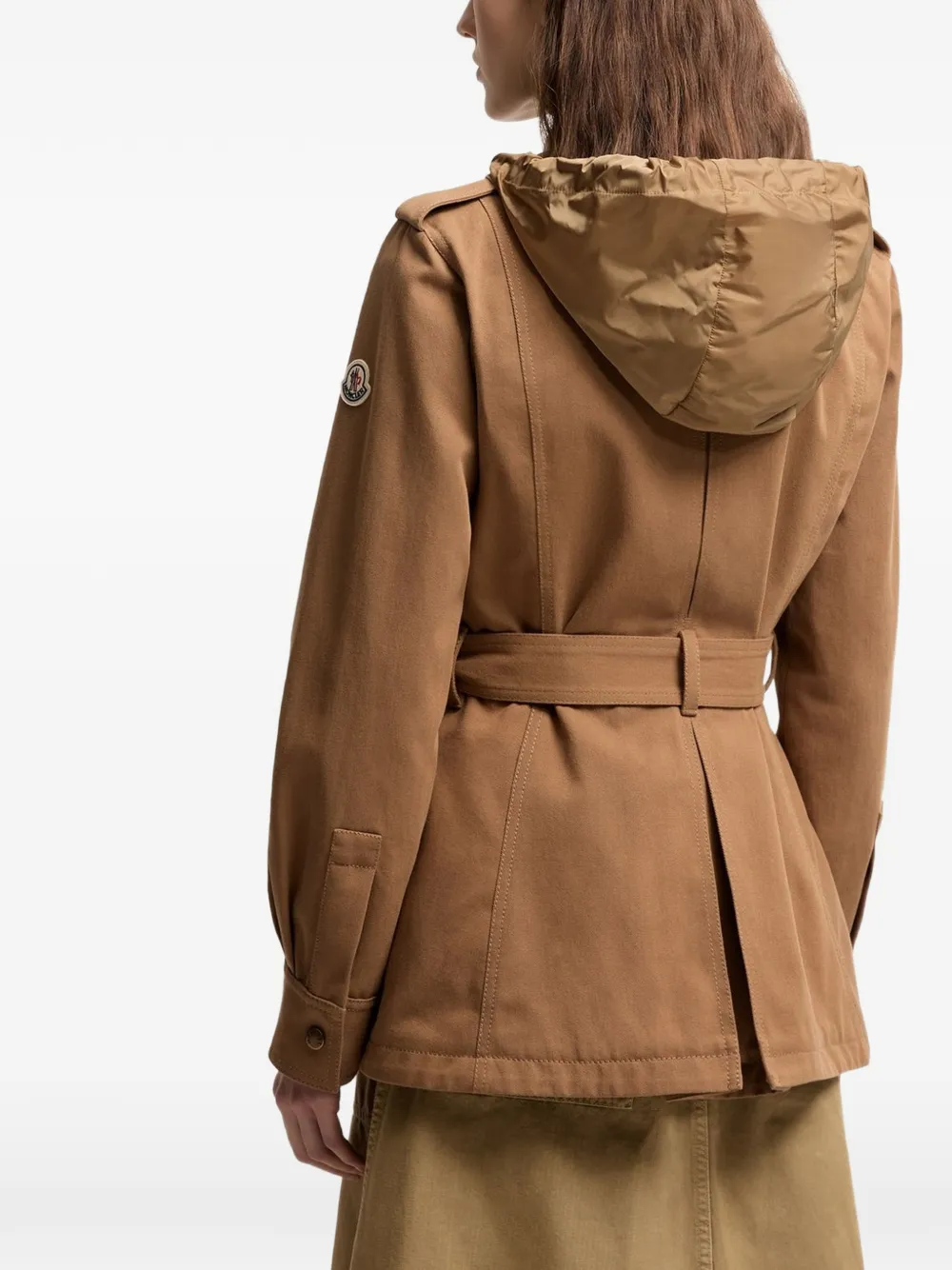 Moncler Jack met capuchon en ceintuur Bruin