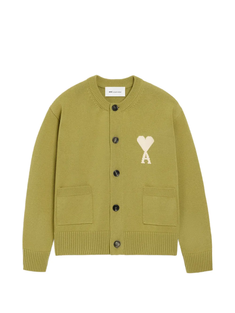 AMI Paris Ami de Coeur intarsia-logo cardigan - Verde