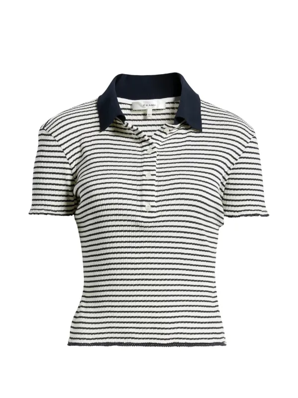 Frame Striped Polo Top in White