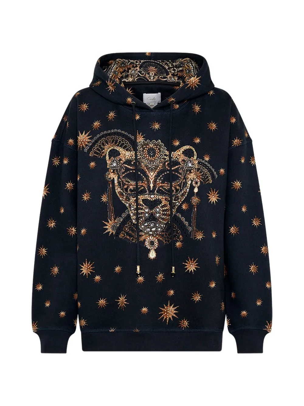 Camilla graphic-detail cotton hoodie - Blau