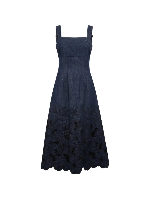 Veronica Beard floral-embroidery Midi Dress | Blue | FARFETCH AO Veronica Beard floral-embroidery Midi Dress | Blue | FARFETCH AO