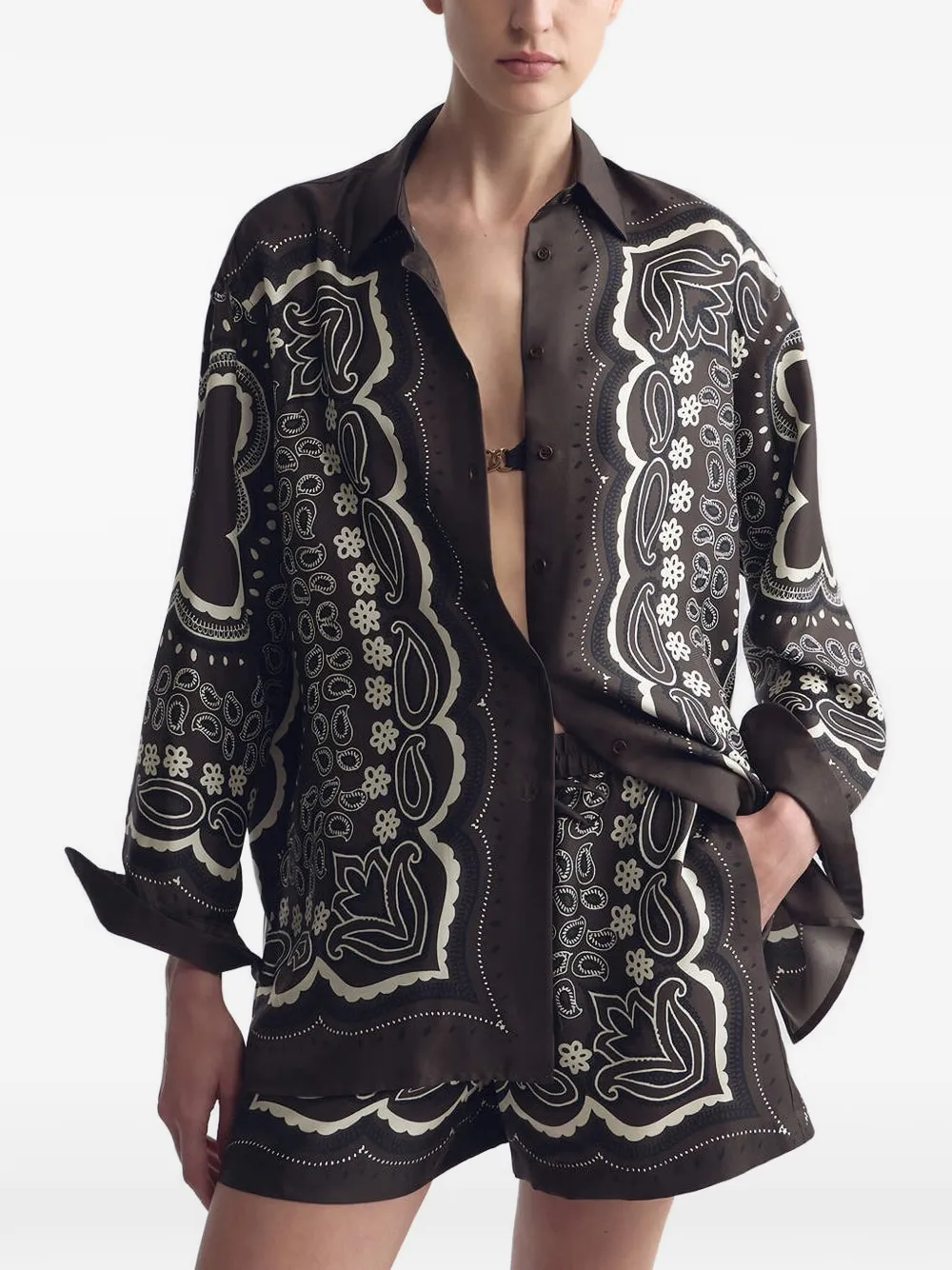 Nili Lotan Alfie blouse met bandana-print Bruin