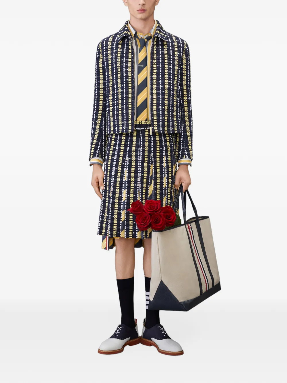 Thom Browne Repp gestreepte Grosgrain tweed plooirok Blauw