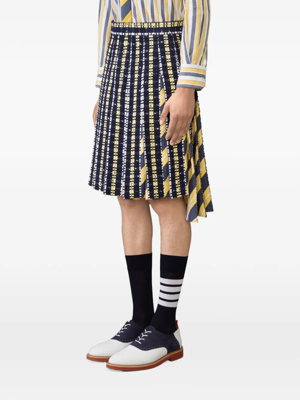 Thom Browne Repp gestreepte Grosgrain tweed plooirok Blauw