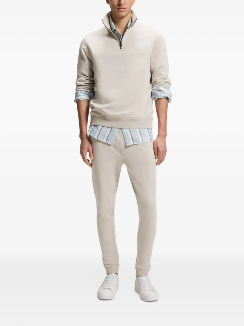 BOSS Badstof joggingbroek met logo-patch Grijs