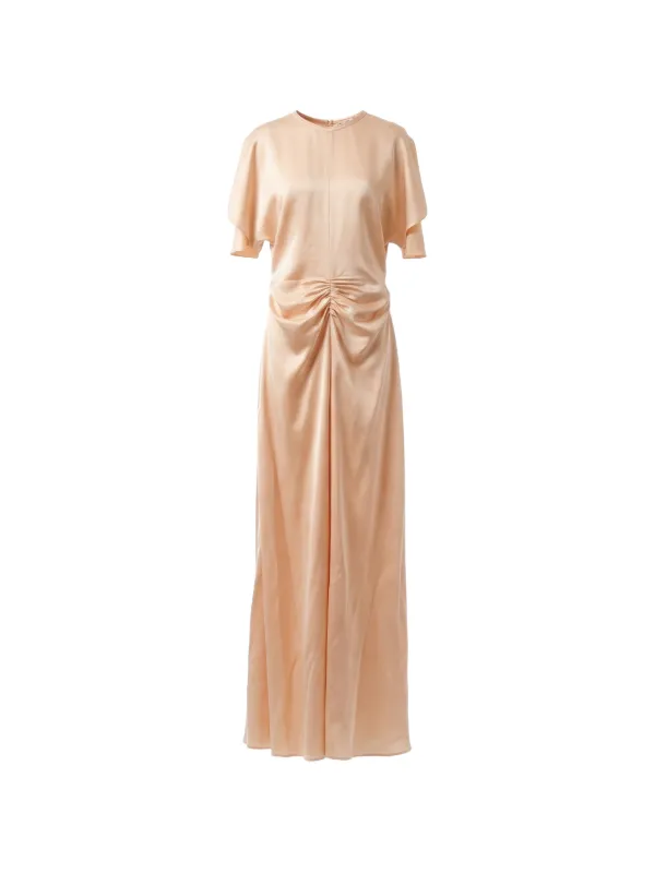victoria beckham pink silk dress Victoria Beckham Posy Draped Satin Midi-Dress