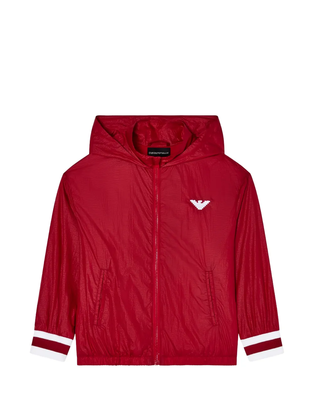 Emporio Armani Kids zip-up striped-cuffs hooded jacket - Rosso