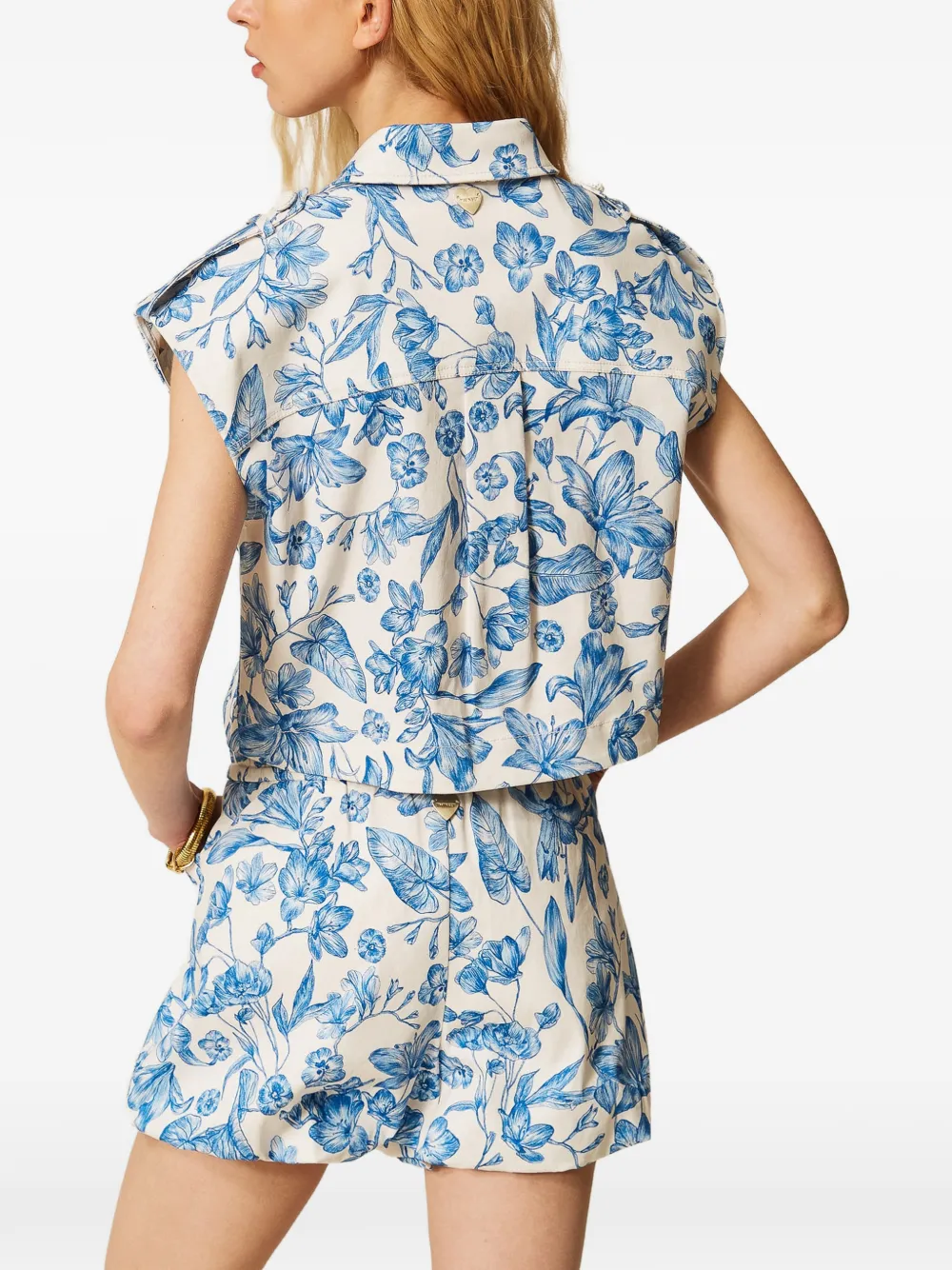 TWINSET Katoenen cropped top met bloemenprint Blauw