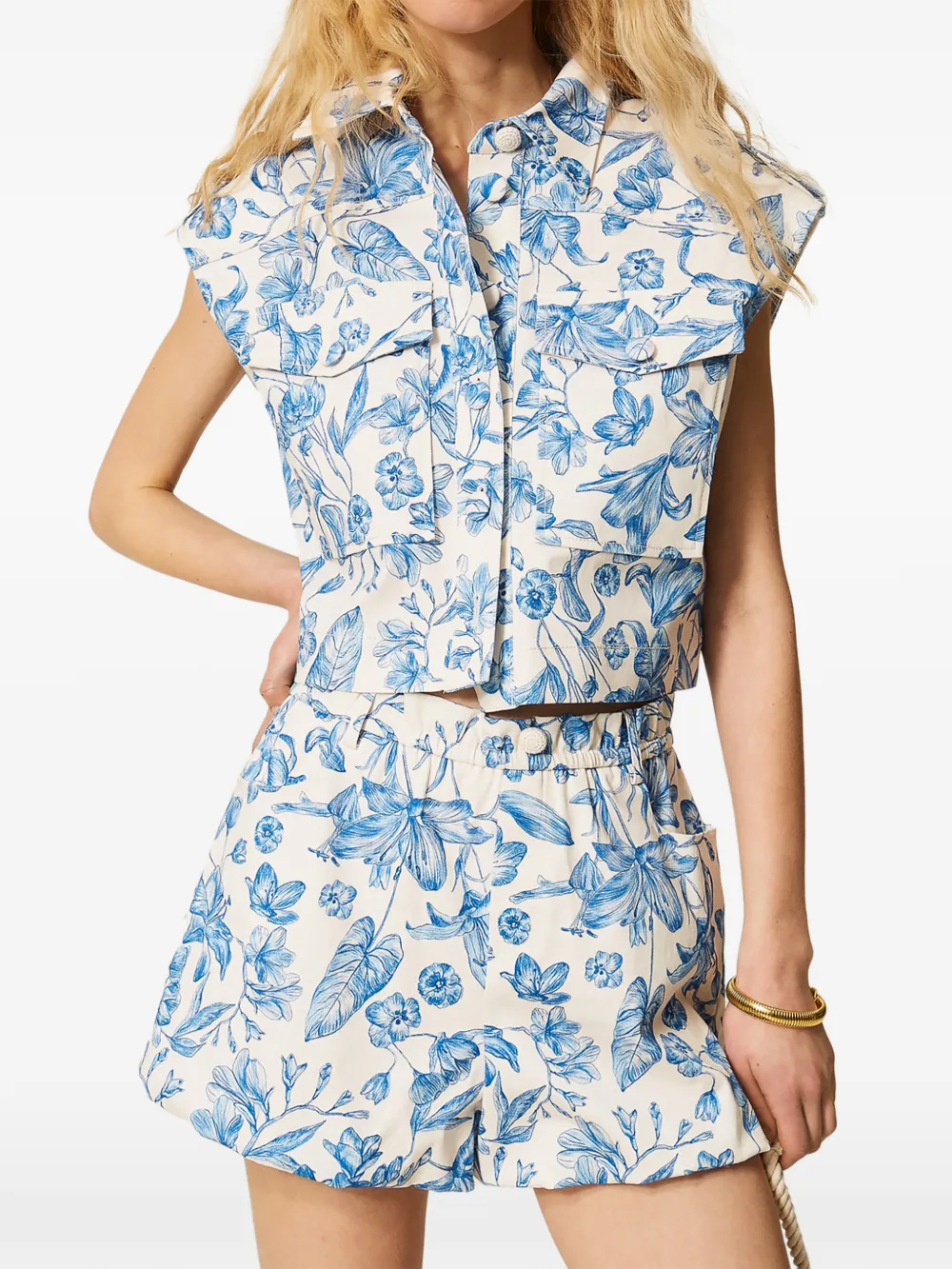 TWINSET Katoenen cropped top met bloemenprint Blauw