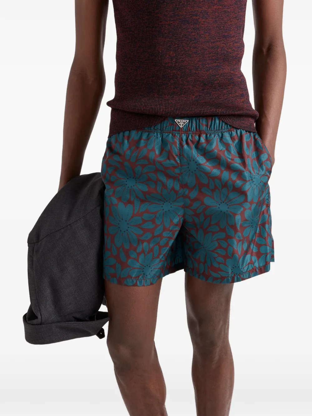 Prada Re-Nylon zwembroek met print Rood