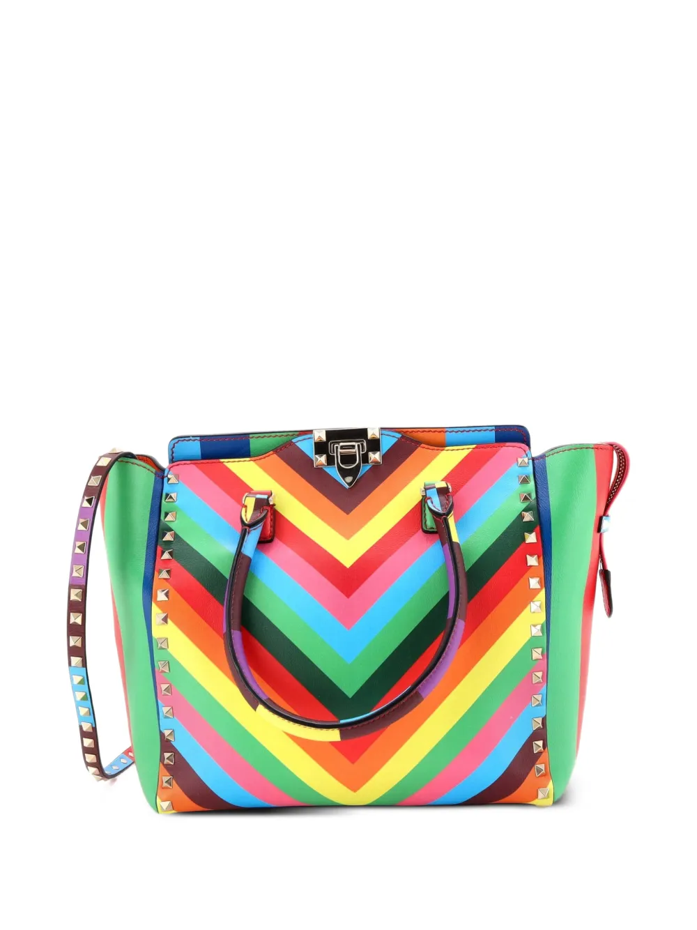 Valentino Garavani Pre-Owned 1973 Rockstud Striped Leather Small tote bag - Multicolore