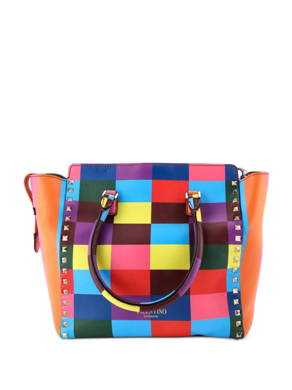 1973 Rockstud Striped Leather Small Tote Bag