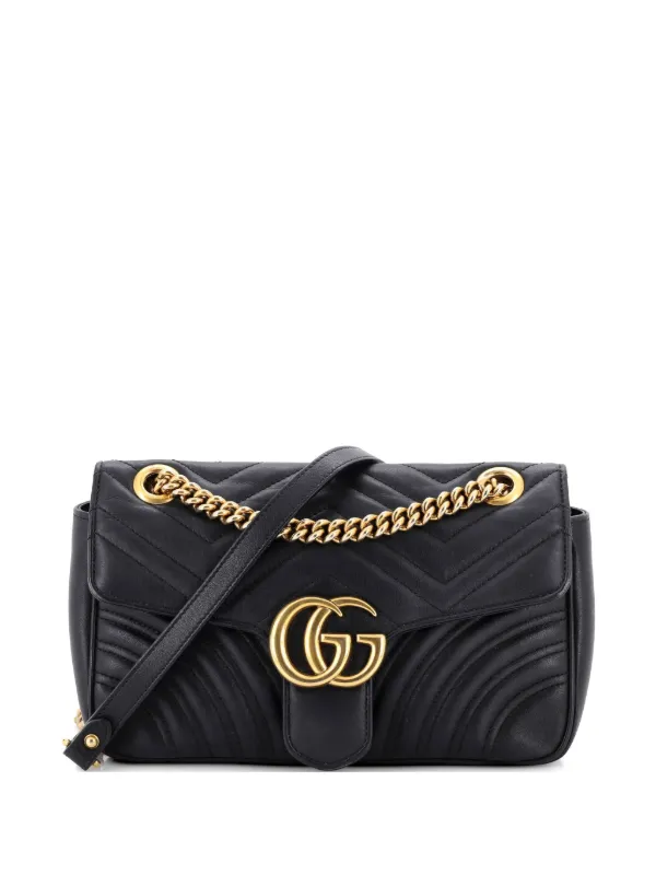 Gucci Pre-owned GG Marmont Flap Bag Matelasse Leather Medium Shoulder Bag in Black