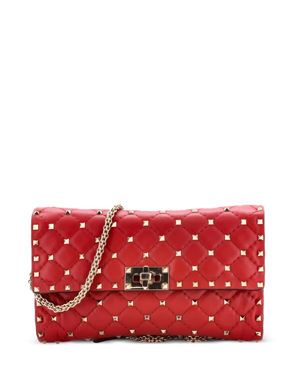 Valentino Garavani Pre-Owned Rockstud Spike Wallet on Chain Quilted Leather Small crossbody bag - Rosso