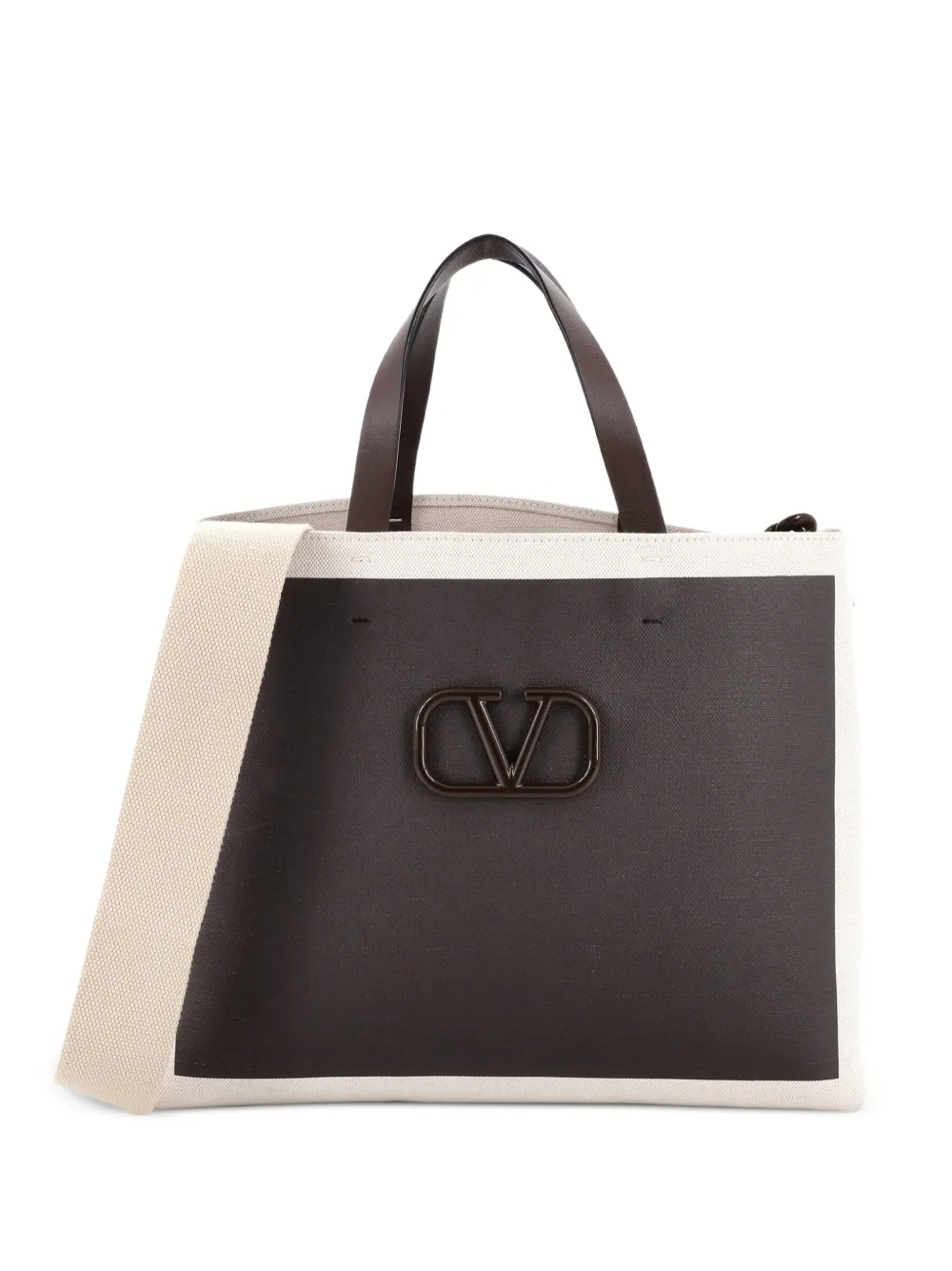 Valentino Garavani Pre-Owned VLogo Signature Tote Leather and Canvas Large shoulder bag - Toni neutri