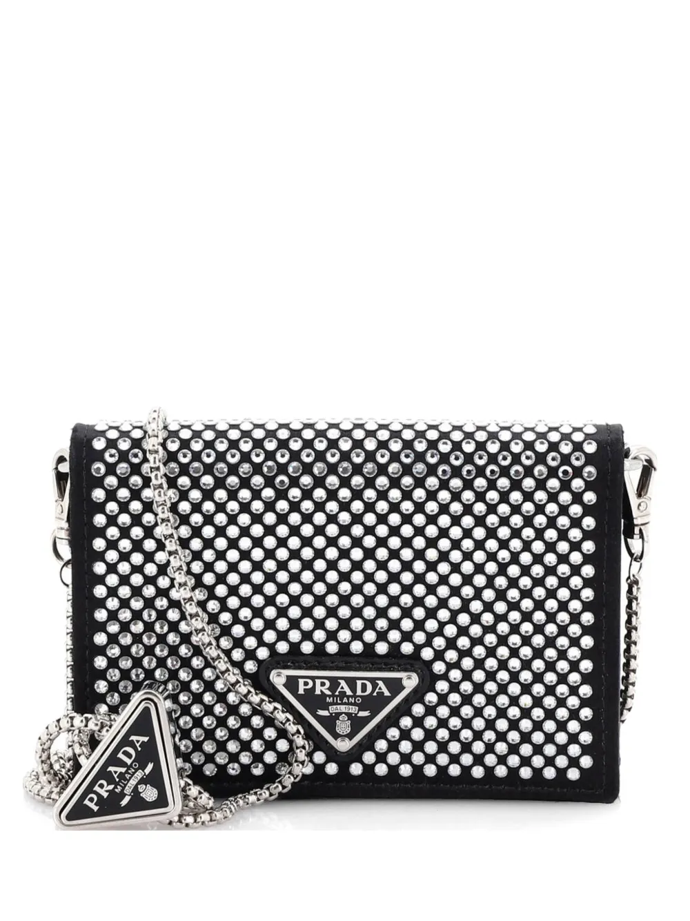 Prada Pre-Owned Flap Card Holder with Chain Satin with Crystals crossbody bag - Nero
