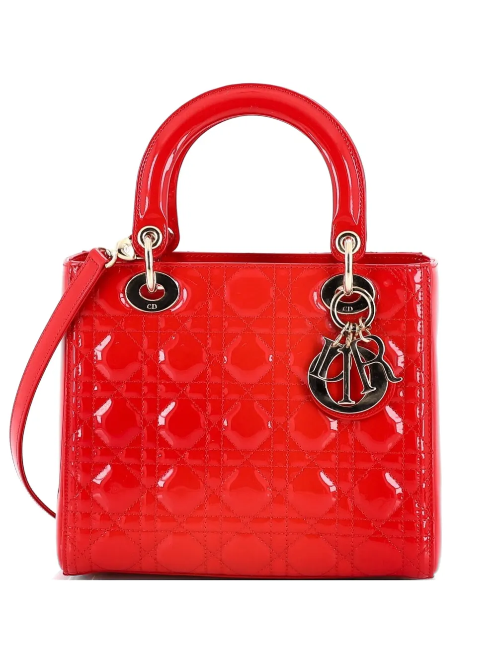 Christian Dior Pre-Owned Lady Dior Bag Cannage Quilt Patent Medium satchel - Rot
