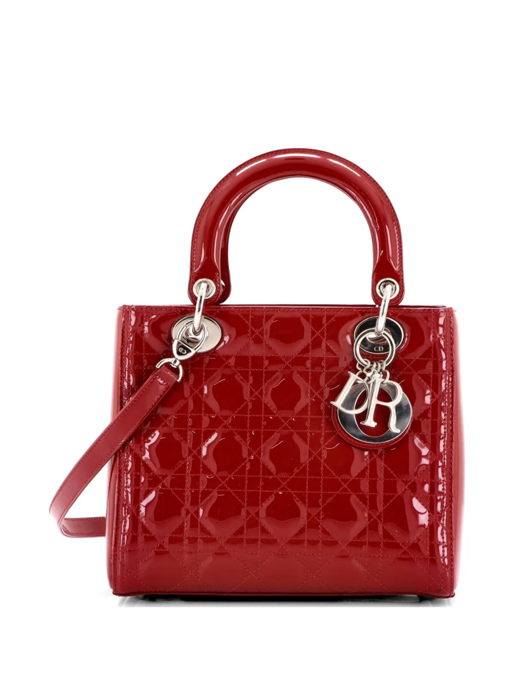 Christian Dior Pre-Owned Lady Dior Bag Cannage Quilt Patent Medium satchel - Rot