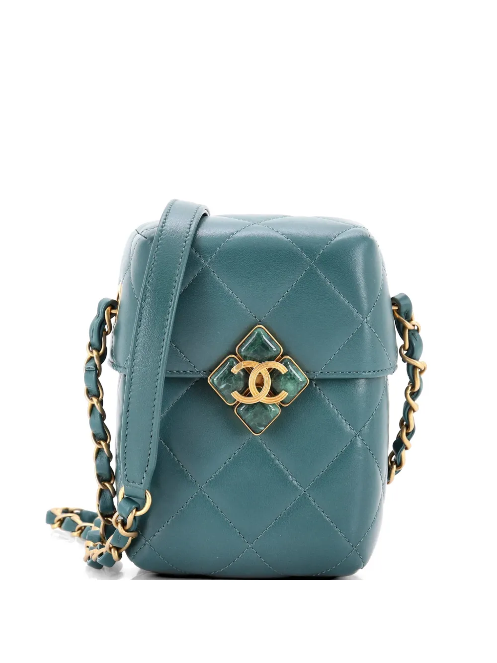 CHANEL Pre-Owned Diamond Lock CC Phone Holder Crossbody Bag Quilted Lambskin Mini shoulder bag - Verde