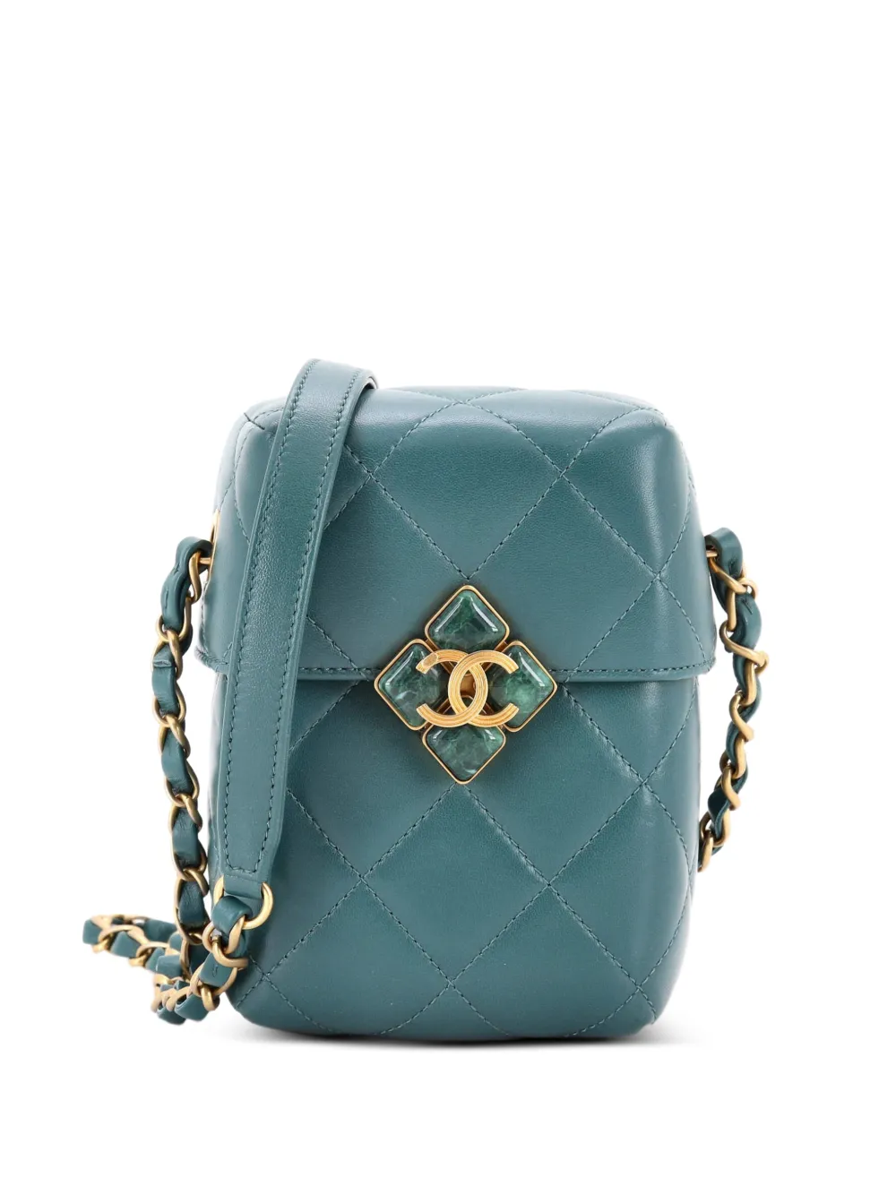 CHANEL Pre-Owned Diamond Lock CC Phone Holder Crossbody Bag Quilted Lambskin Mini shoulder bag - Verde
