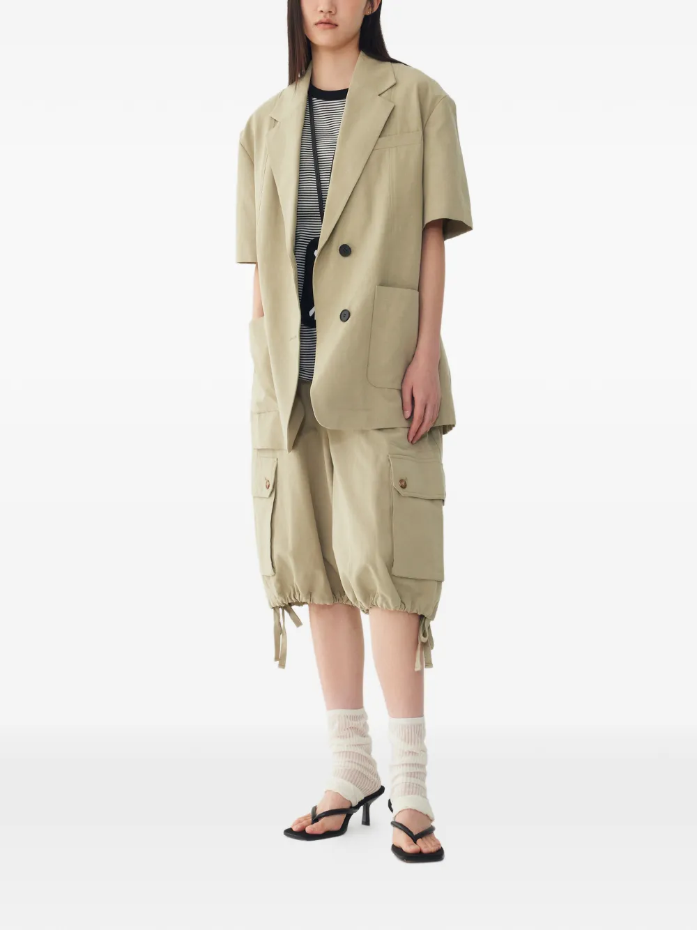 TOMBOY Oversized jack met gekerfde revers en korte mouwen Groen