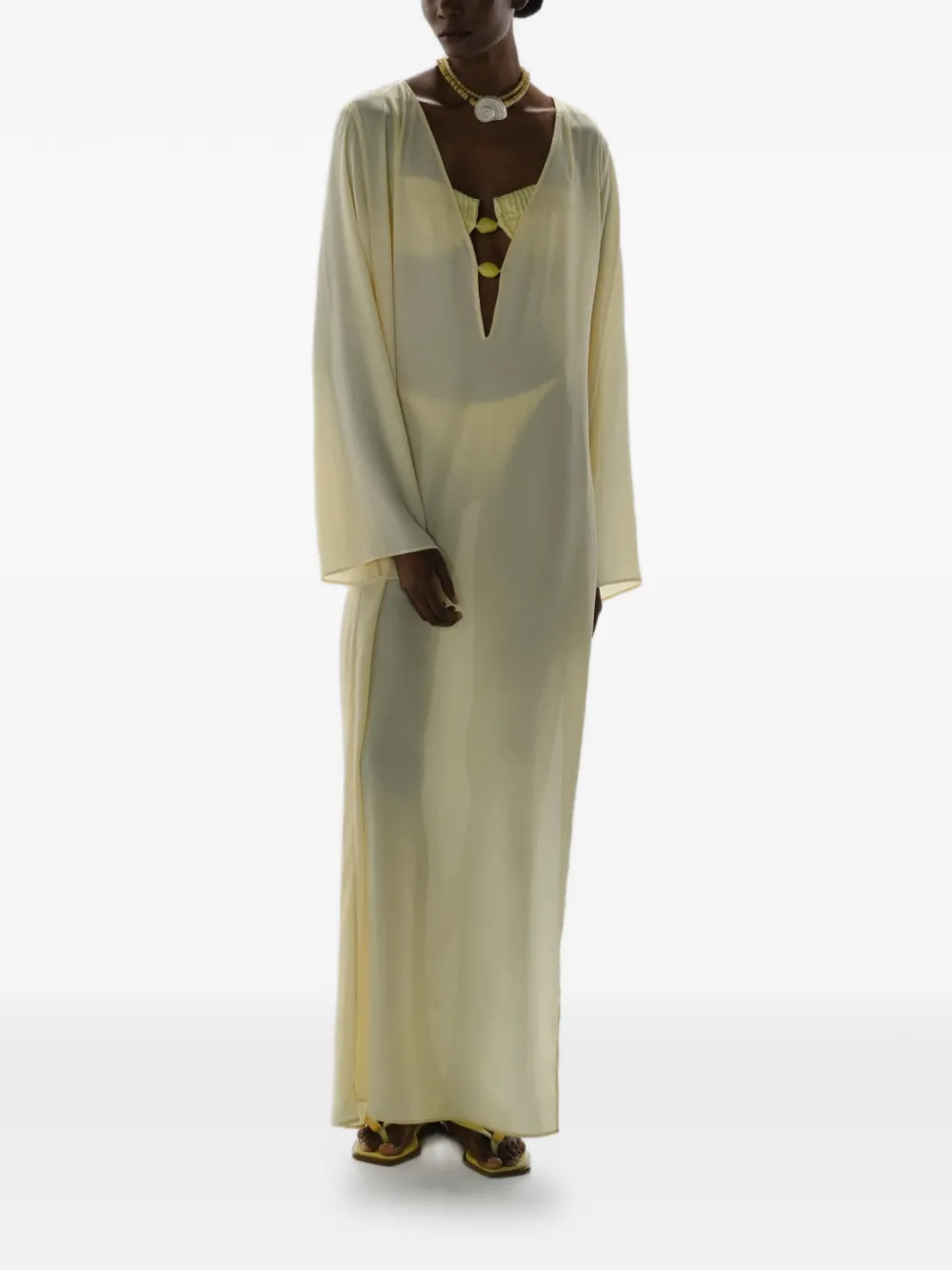Baobab Luna bell-sleeves cut-out maxi cover-up Geel