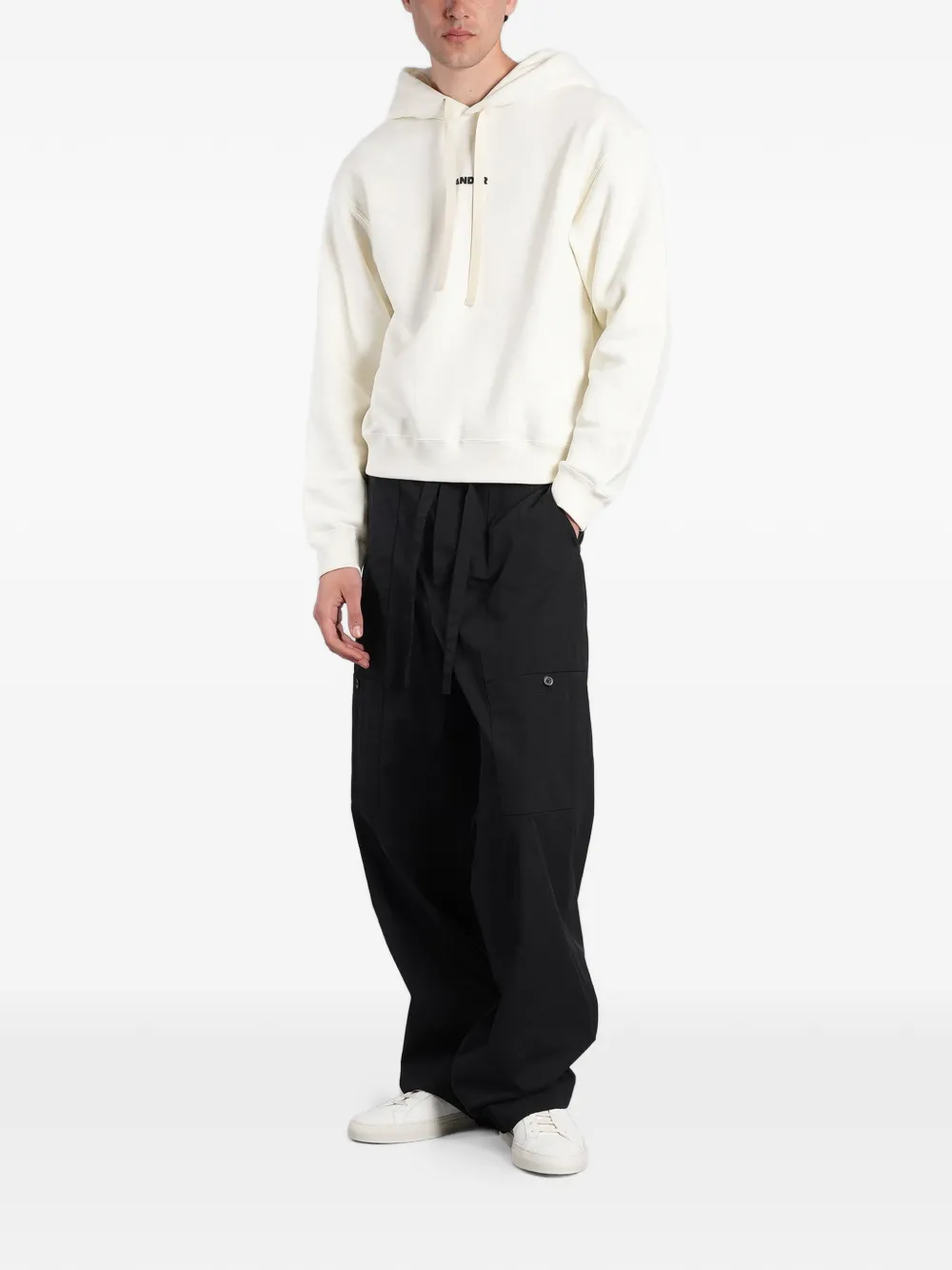 Jil Sander Hoodie met logoprint en trekkoord Beige