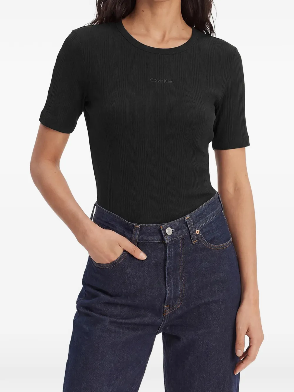 Calvin Klein ribbed T-shirt - Schwarz