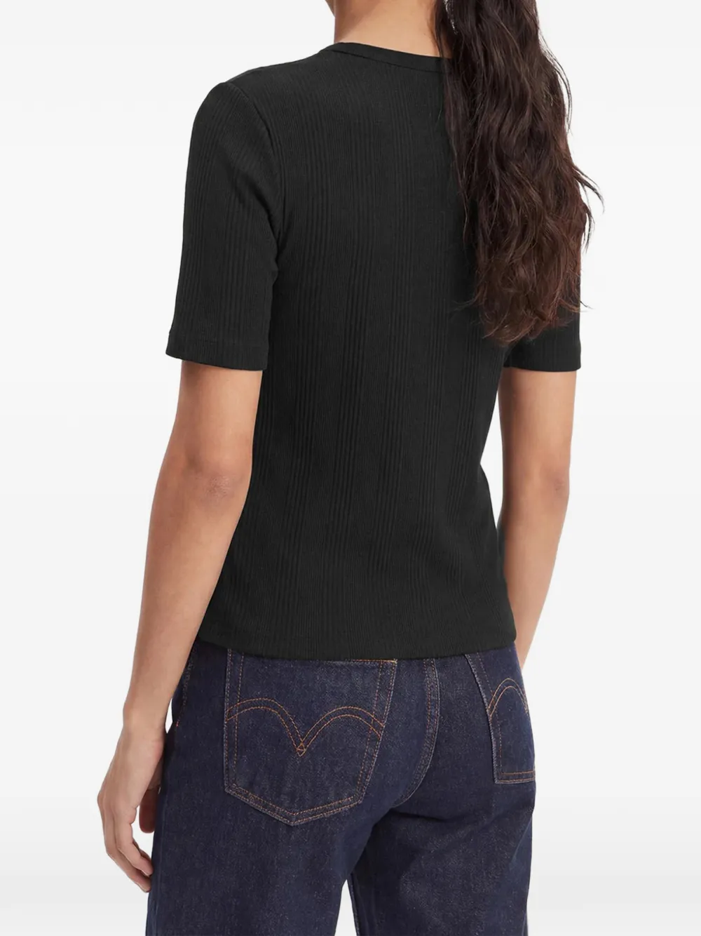 Calvin Klein Geribbeld T-shirt Zwart