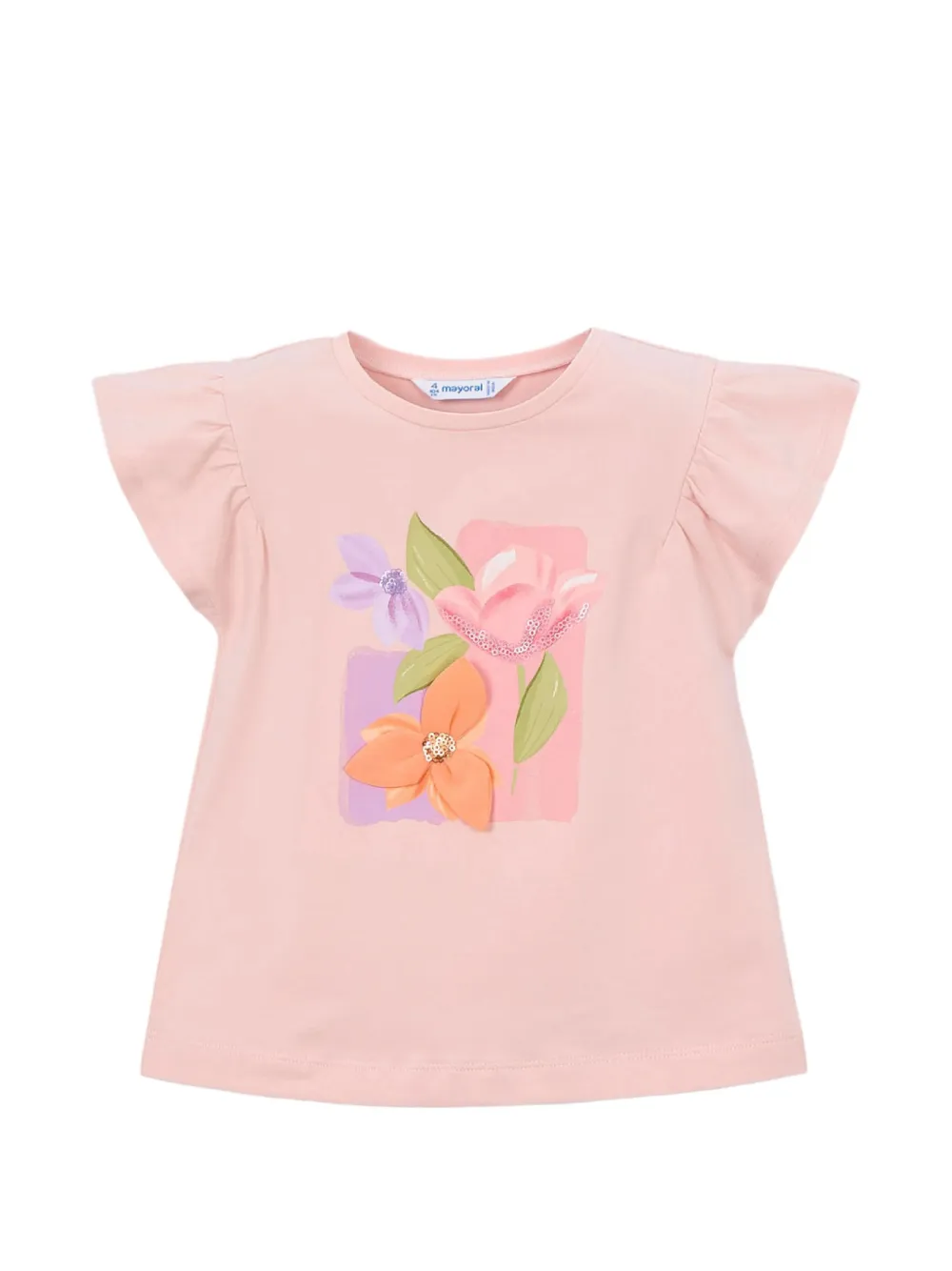 Mayoral ruffled floral-print T-shirt - Rosa