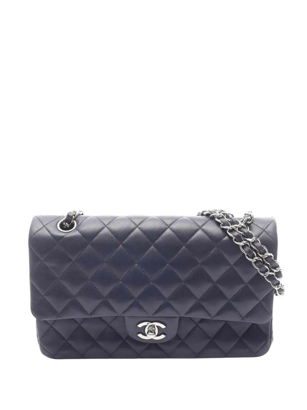 Pre-owned Chanel 2009-2010 Medium Classic Lambskin Double Flap Shoulder Bag In Blue