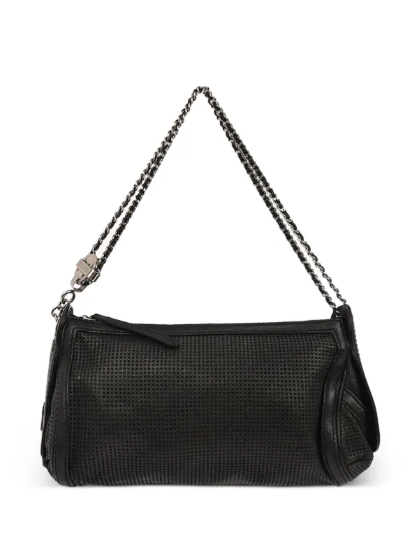 Chanel Pre-owned 2005 Perforated Pulley Leather Shoulder Bag in Black