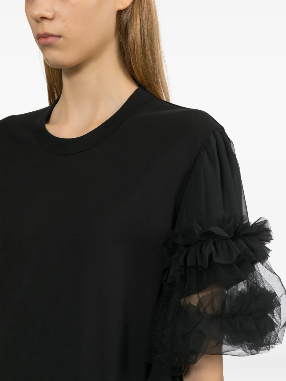 Noir Kei Ninomiya T-shirt met tulen mouwen Zwart