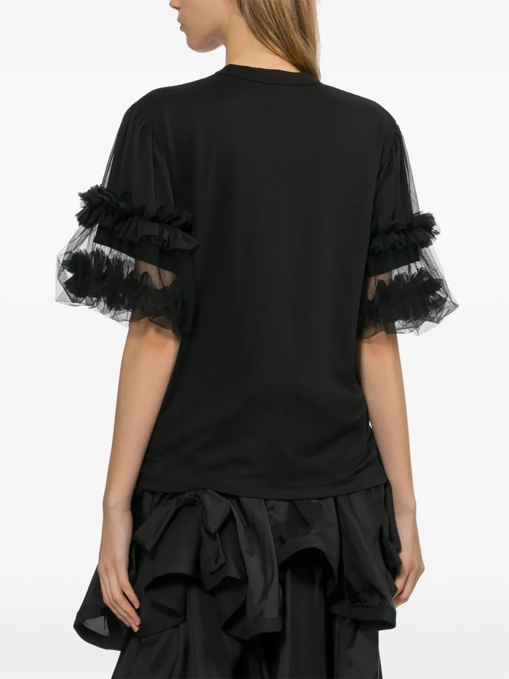 Noir Kei Ninomiya T-shirt met tulen mouwen Zwart
