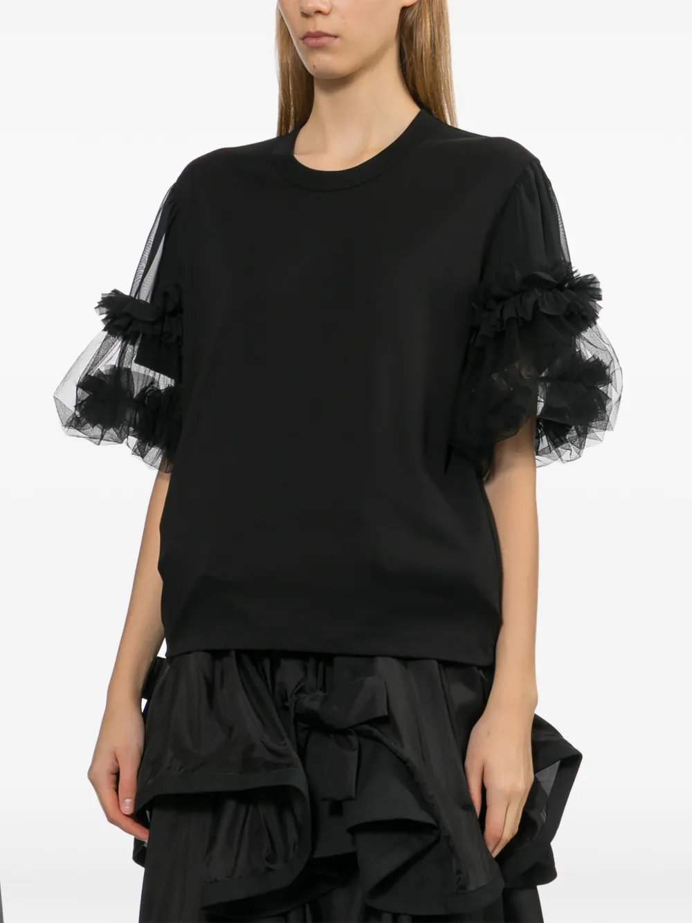 Noir Kei Ninomiya T-shirt met tulen mouwen Zwart