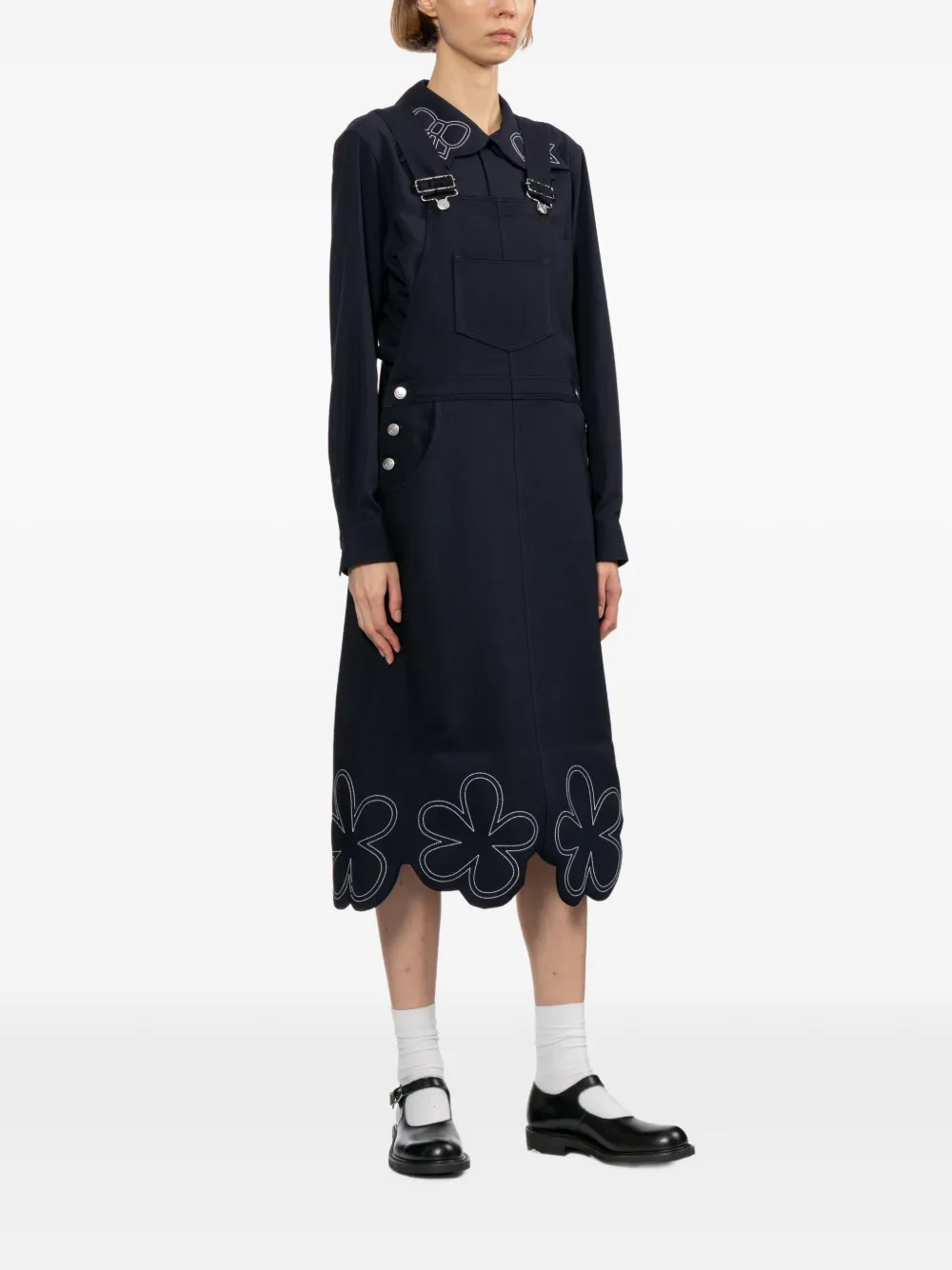 Comme Des Garçons Girl Midi-jurk met geborduurde bloemen Blauw
