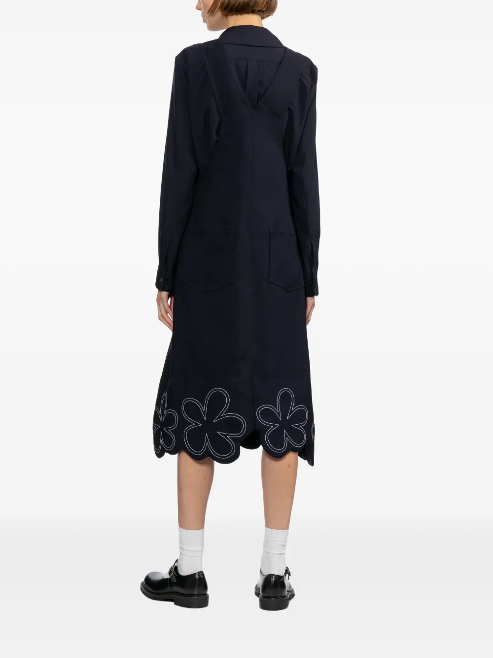 Comme Des Garçons Girl Midi-jurk met geborduurde bloemen Blauw