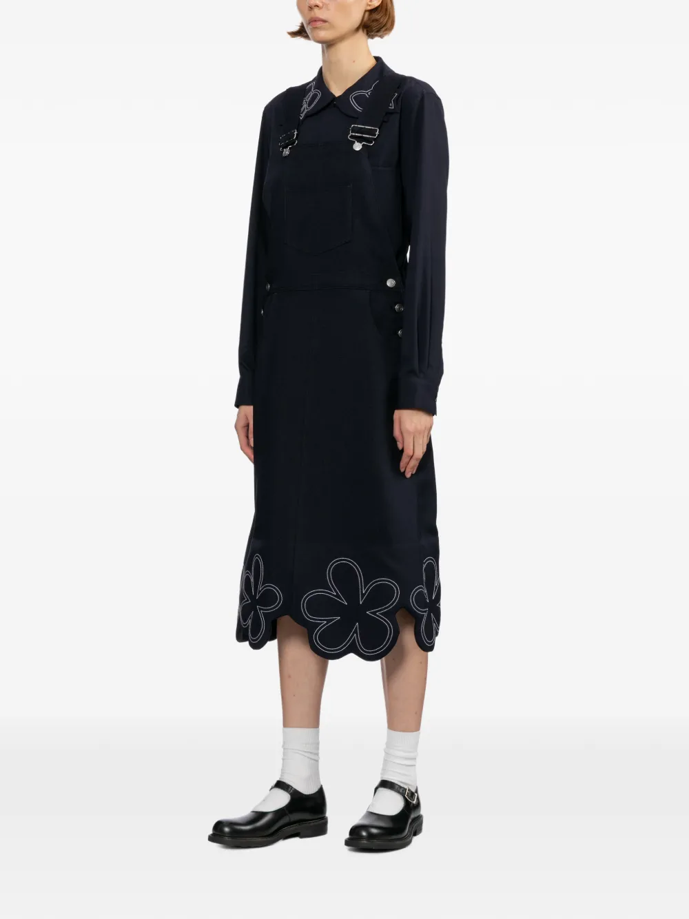 Comme Des Garçons Girl Midi-jurk met geborduurde bloemen Blauw