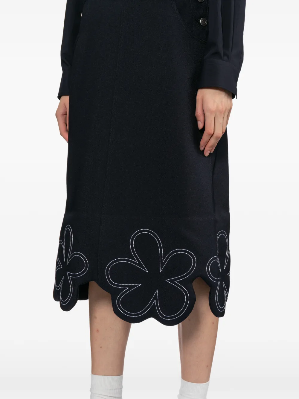 Comme Des Garçons Girl Midi-jurk met geborduurde bloemen Blauw