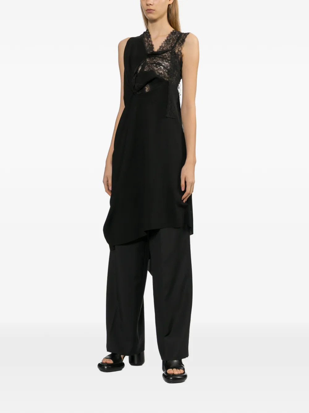 Junya Watanabe Asymmetrische gedrapeerde midi-jurk Zwart